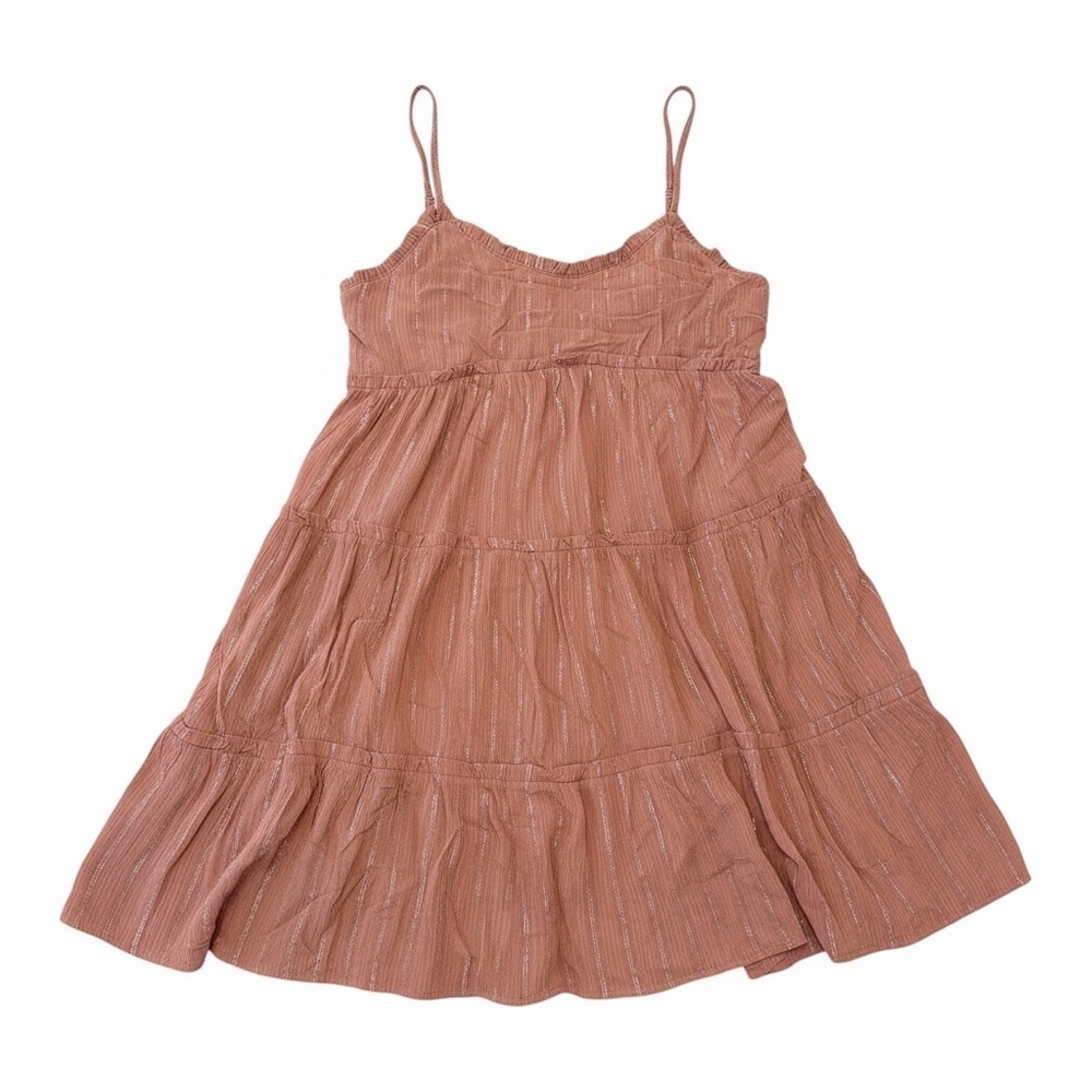 Limelush Terra Cotta Metallic Button Up Back tiered mini dress women’s small